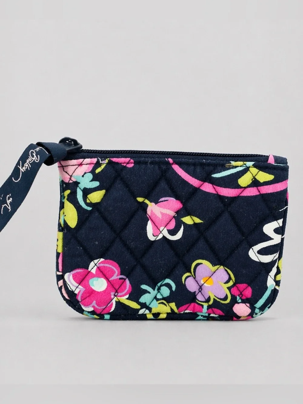 Vera Bradley Quilted Floral Zip Pouch Coin Purse Navy Pink | Petal Paisley